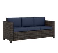 Outsunny 3 Seater Rattan Sofa All-Weather Wicker Weave Metal Frame Chair with Fire Resistant Cushio-Dark Blue