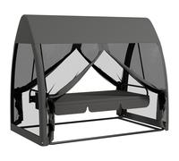 Outsunny 3 Seater Swing Chair 2 in 1 Garden Swing Seat Bed Convertible Outdoor Rocking Bench Bed with Water-Resistant Roof, Zipped Door and Mosquito Netting, Grey