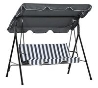 Outsunny 3 Seater Swing Chair, All Weather Garden Swing Seat with Adjustable Canopy, Hammock Chair, Grey Stripe Aosom UK