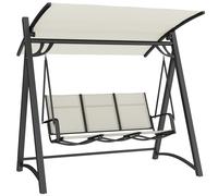 Outsunny 3 Seater Swing Chair, Garden Swing Bench with Adjustable Tilting Canopy, Breathable Mesh Seat 360 kg Capacity, White