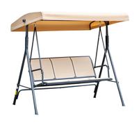 Outsunny 3 Seater Swing Chair, Garden Swing Bench with Canopy, Breathable Mesh Seat and Heavy Duty Steel Frame for Patio, Yard, Beige Black