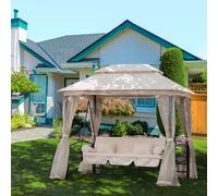 Outsunny Outdoor 2-in-1 Convertible Swing Chair Bed 3 Seater Porch W/Nettings, Cream