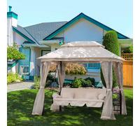 Outsunny Outdoor 2-in-1 Convertible Swing Chair Bed 3 Seater Porch W/Nettings, Cream