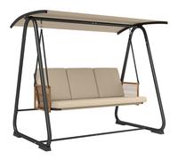 Outsunny 3 Seater Swing Chair with Adjustable Canopy, 360 kg Garden Swing Seat Outdoor Hammock Bench with Cushions, Sand Brown