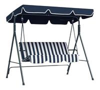 Outsunny 3 Seater Swing Chair with Adjustable Canopy, Garden Swing Seat with Steel Frame, Padded Seat, Blue and White