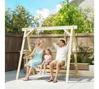 Outsunny 3 Seater Wooden Garden Swing Chair with Side Tables