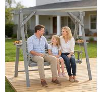 OUTSUNNY 3 Seater Wooden Garden Swing Chair with Side Tables, Dark Grey Outsunny Dark Grey 3 Seater