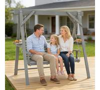Outsunny 3 Seater Wooden Garden Swing Chair with Side Tables, Dark Grey - Dark Grey - 1 - Swing Bench