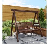 Outsunny 3 Seater Wooden Garden Swing Chair with Side Tables, Brown