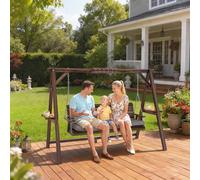 Outsunny 3 Seater Wooden Garden Swing Seat Chair with Side Trays and Cushion