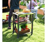 Outsunny 3-Shelf Outdoor Grill Cart, Outdoor Kitchen w/ Stainless Steel Top