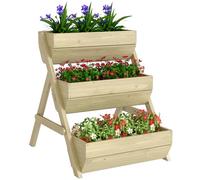 Outsunny 3 Tier 66L Raised Garden Bed Wooden Elevated Planter Box Kit for Flower, Vegetable, Herb, 65 x 75 x 76cm, Green
