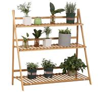 Outsunny 3-Tier Bamboo Plant Stand, Folding Rack, 100 x 39 x 97cm | Display plant shelf for indoor & outdoor use, natural
