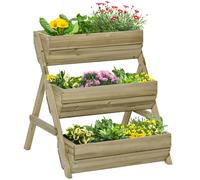 Outsunny 3-Tier Build up Garden Beds, Wooden Elevated Flower Beds, Outdoor, Garden, 120 x 68 x 80cm, Green Aosom UK