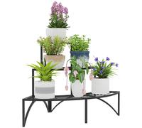 Outsunny 3 Tier Corner Plant Stand, Quarter Round Metal Plant Rack for Indoor Outdoor, Flower Pot Holder for Garden Balcony Patio, Black