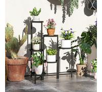 Outsunny 3 Tier Foldable Corner Plant Stand for Indoor Outdoor, Black