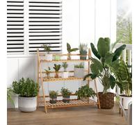 Outsunny 3-Tier Folding Bamboo Plant Stand Display Rack for Indoor & Outdoor