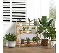 Outsunny 3-Tier Folding Bamboo Plant Stand Display Rack For Indoor & Outdoor