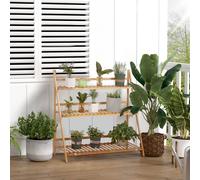 Outsunny 3-Tier Folding Bamboo Plant Stand Display Rack For Indoor & Outdoor