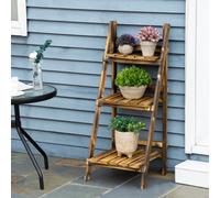 Outsunny 3-Tier Folding Wooden Flower Stand Plant Display For Garden Patio