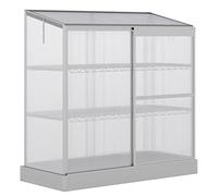Outsunny 3 Tier Greenhouse Garden Outdoor Cold Frame Plant Flower Growth Transparent Polycarbonate Board Openable Roof Sliding Door w/ Foundation 131L x 58W x 140H cm