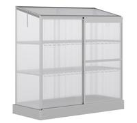 Outsunny 3 Tier Greenhouse Garden Outdoor Cold Frame Plant Flower Growth Transparent Polycarbonate Board Openable Roof Sliding Door w/ Foundation 131L x 58W x 140H cm Silver