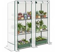 Outsunny 3 Tier Lean-to Mini Greenhouse Portable 144 x 48 x 152cm Green | Reinforced PE Cover, Small Greenhouse, Roll-Up Door, Green Hemmed Edging