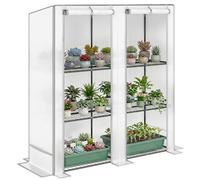 Outsunny 3 Tier Lean-to Mini Greenhouse Portable 144 x 48 x 152cm Grey | Reinforced PE Cover, Portable Small Greenhouse, Roll-Up Door, Grey Hemmed Edging