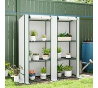 Outsunny 3 Tier Lean-to Mini Greenhouse with Green Hemmed Edging, White