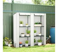 Outsunny 3 Tier Lean-to Mini Greenhouse with Reinforced PE Cover, Portable Small Greenhouse with Roll-Up Door, Grey Hemmed Edging, 144 x 48 x 152cm, Grey