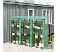 Outsunny 3 Tier Lean-to Mini Greenhouse with PE Cover, Green