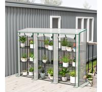 Outsunny 3 Tier Lean-To Mini Greenhouse With Plastic Cover, White