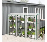 Outsunny 3 Tier Lean-to Mini Greenhouse with PE Cover, White