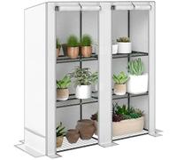 Outsunny 3 Tier Lean-to Mini Greenhouse with Reinforced PE Cover, Portable Small Greenhouse with Roll-Up Door, Grey Hemmed Edging, 144 x 48 x 152cm, White