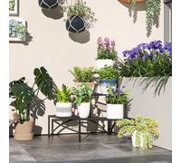 Outsunny 3 Tier Metal Corner Plant Stand for Garden Balcony Patio, Black, Black