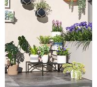 Outsunny 3 Tier Metal Corner Plant Stand For Garden Balcony Patio, Black Black