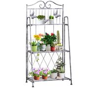 Outsunny 3-Tier Metal Folding Plant Stand Display Rack Bookshelf Unit Outdoor - Silver - Metal - 44cm x 25cm x 96cm