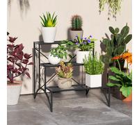 Outsunny 3-Tier Metal Plant Stand for Garden Balcony Indoor Outdoor, Black, Black