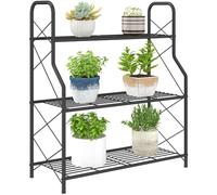 Outsunny 3-Tier Metal Plant Stand Heavy Duty Ladder Shelf for Potted Plants | Display Rack, Adjustable Foot Pads, Indoor Outdoor Flower Pot Holder, Garden Balcony Patio