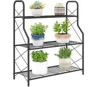 Outsunny 3-Tier Metal Plant Stand, Heavy Duty Ladder Shelf Potted Plants Display Rack with Adjustable Foot Pads, Indoor Outdoor Flower Pot Holder for Garden Balcony Patio
