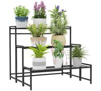 Outsunny 3-Tier Metal Plant Stand, Modern Ladder Shelf Flower Pot Holder for Indoor Outdoor, Display Shelf Rack for Garden Patio Balcony, Black