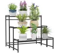 Outsunny 3-Tier Metal Plant Stand - Black, none