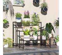 Outsunny 3-Tier Metal Plant Stand, Modern Ladder Shelf for Garden, Black, Black