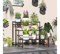 Outsunny 3-Tier Metal Plant Stand, Modern Ladder Shelf Flower Pot Holder for Indoor Outdoor, Display Shelf Rack for Garden Patio Balcony, Black