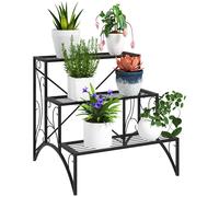 Outsunny 3-Tier Metal Plant Stand, Vintage Ladder Shelf Flower Pot Holder for Indoor Outdoor, Display Shelf Rack for Garden Patio Balcony, Black