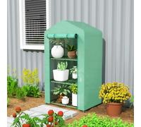 Outsunny 3 Tier Mini Greenhouse Grow House w/ Roll Up Door, Green