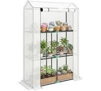 OUTSUNNY 3 Tier Mini Greenhouse with PE Cover, Roll-Up Door, White Outsunny White