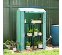 Outsunny 3 Tier Mini Greenhouse with PE Cover, Roll-Up Door, Green