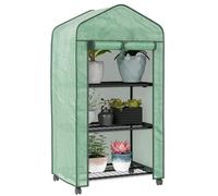Outsunny 3 Tier Mini Greenhouse with Reinforced PE Cover and Wheels,