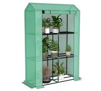 Outsunny 3 Tier Mini Greenhouse with Reinforced PE Cover, Portable Small Greenhouse with Roll-Up Door, 100 x 40 x 150cm, Green